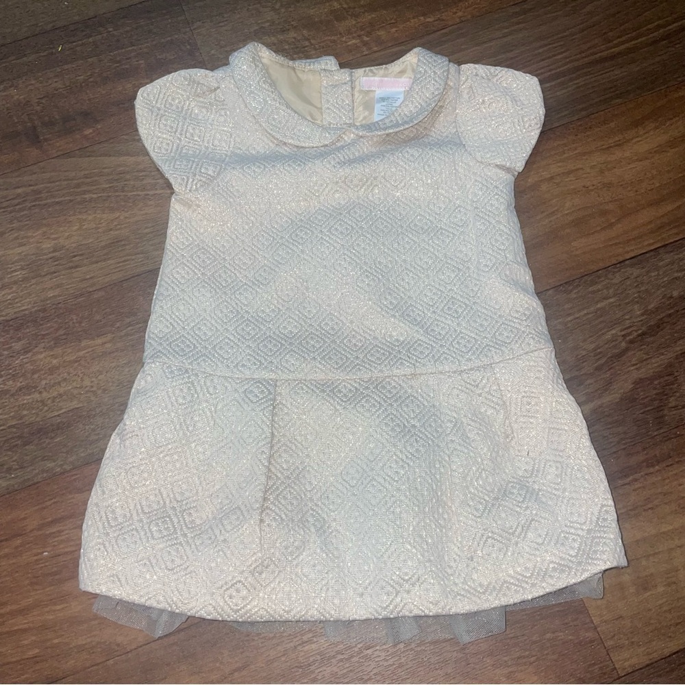 Janie & Jack Special Occasion Gold/ivory Textured Jaquard‎ Dress 12-18 Months
